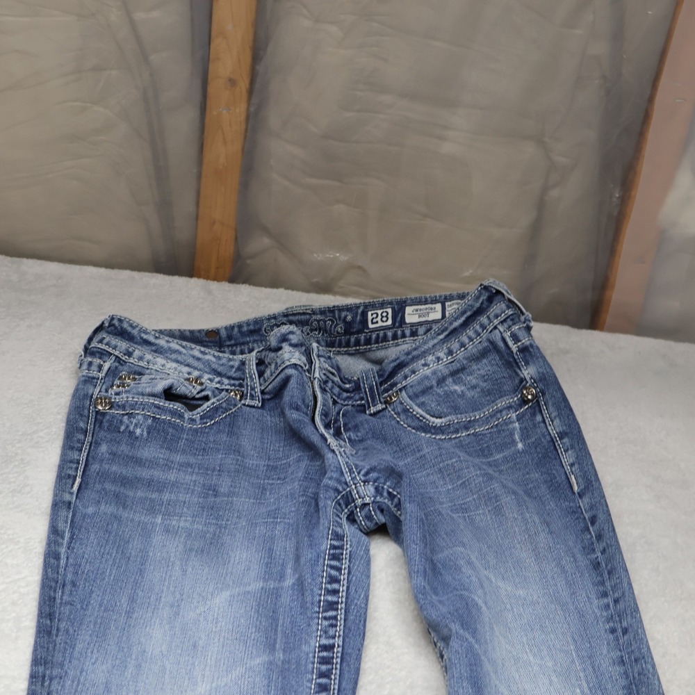 Miss Me Jeans Women 28 Medium Wash Rhinestone Embroidered Bootcut Fade READ - Picture 2 of 16
